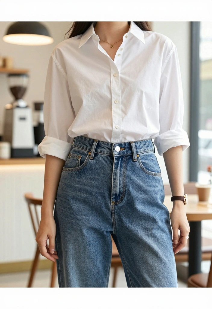16 Women Outfit Ideas With Jeans For Everyday Wear - 4. Button-Up Shirt tucked into Mom Jeans 1