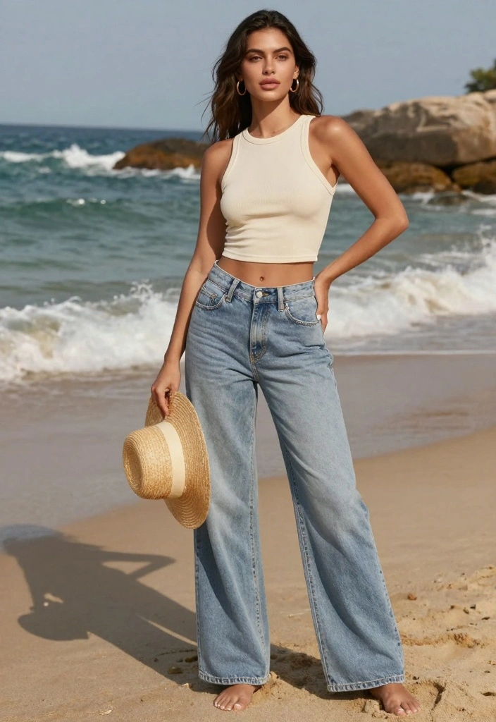 16 Women Outfit Ideas With Jeans For Everyday Wear - 5. Crop Top with Wide-Leg Jeans 1