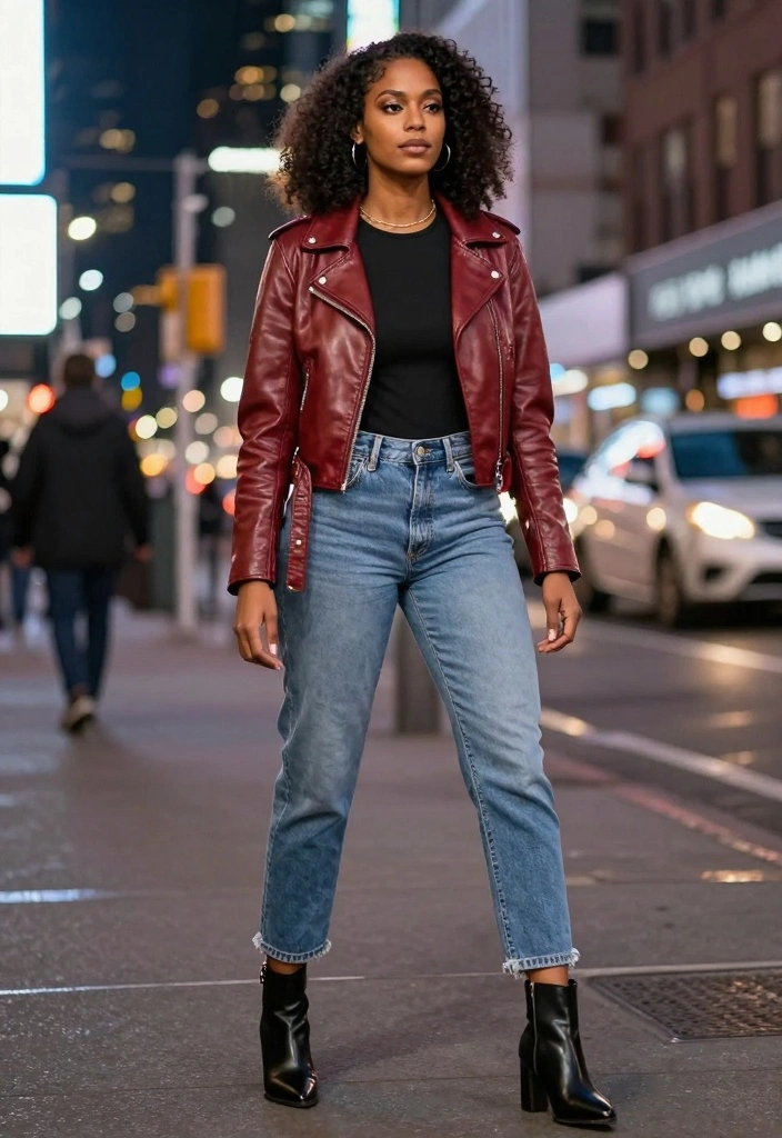 17 Boyfriend Jeans Outfit Ideas For Black Women With Effortless Style - 11. Casual Edge: Boyfriend Jeans with a Leather Jacket 1