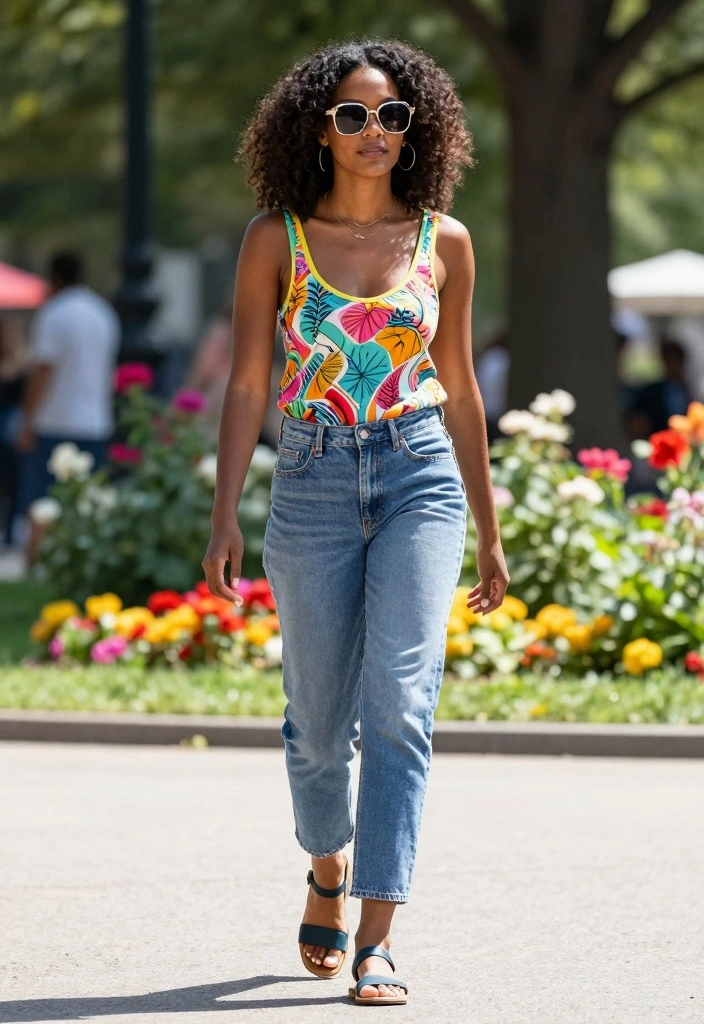 17 Boyfriend Jeans Outfit Ideas For Black Women With Effortless Style - 12. Summer Vibes: Boyfriend Jeans with a Tank Top 1