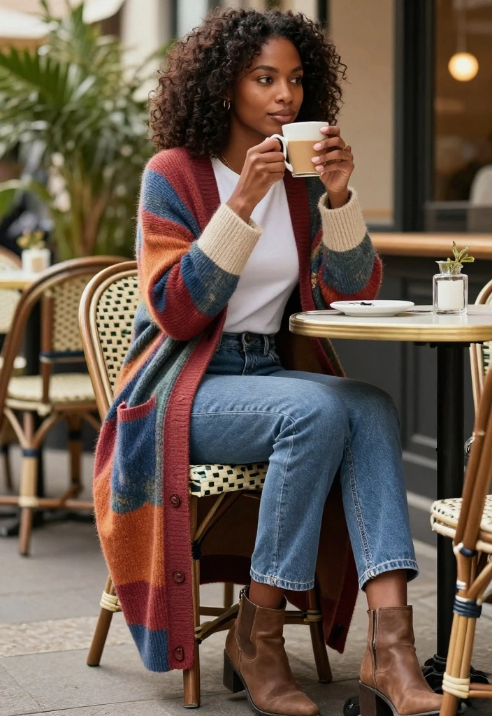 17 Boyfriend Jeans Outfit Ideas For Black Women With Effortless Style - 8. Stylish Layering: Boyfriend Jeans and a Long Cardigan 1