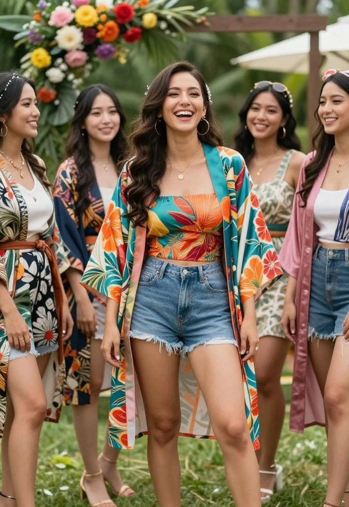 12 Bachelorette Outfit Ideas for Brides That Stand Out - 11. Colorful Kimono Robe 1