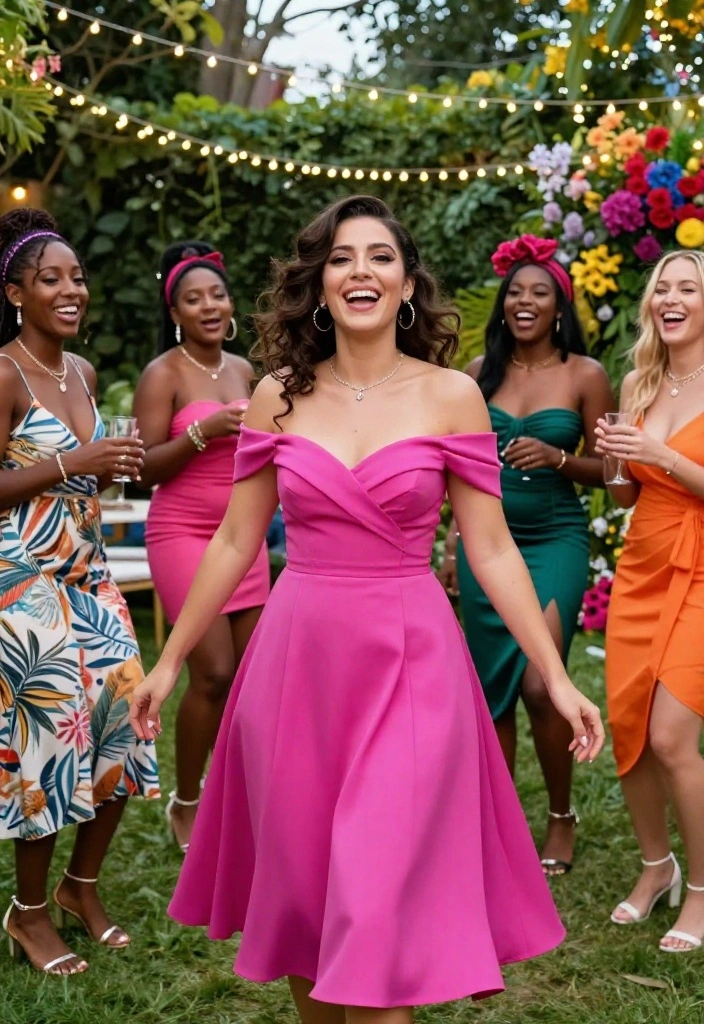 12 Bachelorette Outfit Ideas for Brides That Stand Out - 3. Flirty Off-the-Shoulder Dress 1