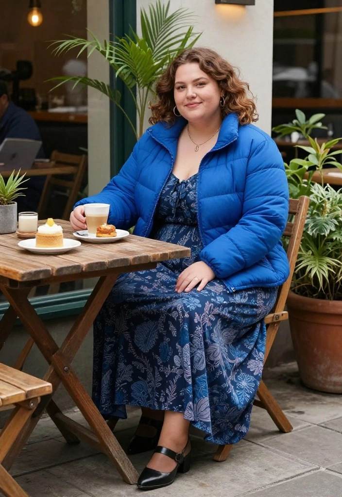 12 Blue Puffer Jacket Outfit Ideas for Women That Stay Stylish - 6. Boho Charm with a Maxi Skirt 1