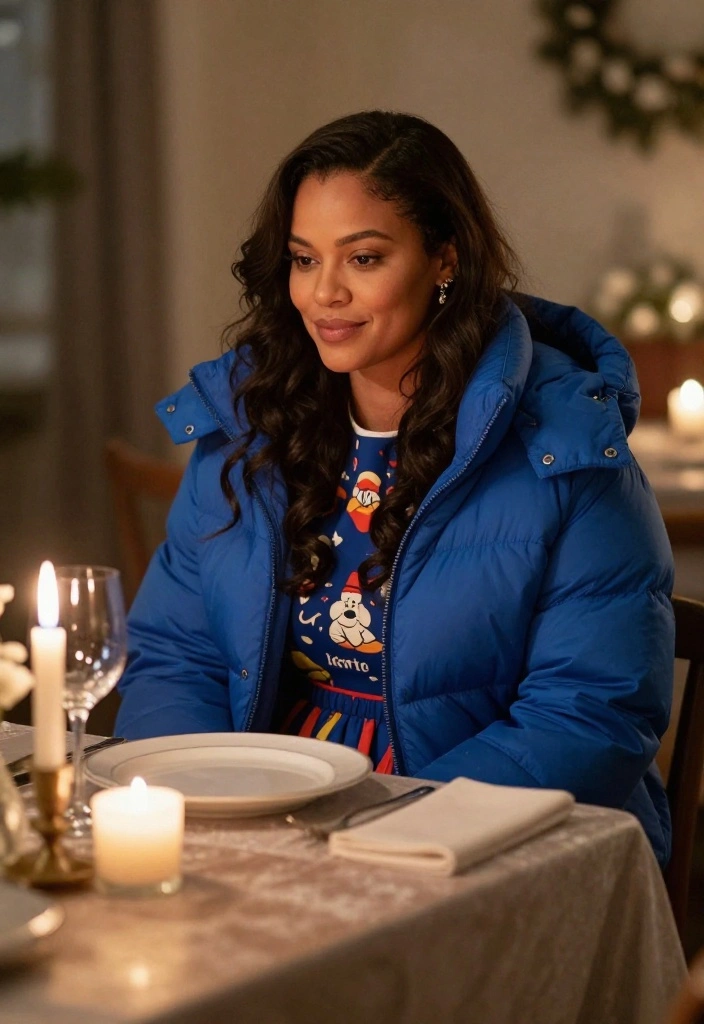 12 Blue Puffer Jacket Outfit Ideas for Women That Stay Stylish - 8. Date Night with a Skater Dress 1