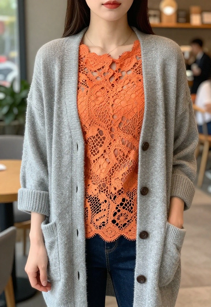 12 Lace Undershirt Outfit Ideas for Women That Layer Without Showing Through Awkwardly - 3. Chic Cardigan Layering 1