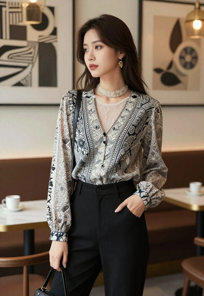 12 Lace Undershirt Outfit Ideas for Women That Layer Without Showing Through Awkwardly - 8. Bold Patterns Layered with Lace 1