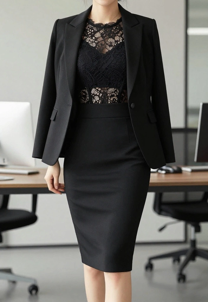 12 Lace Undershirt Outfit Ideas for Women That Layer Without Showing Through Awkwardly - 9. Monochrome Magic 1