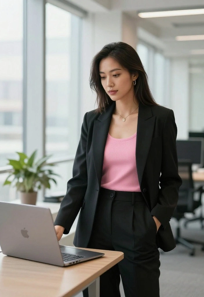 12 Pink Tank Top Outfit Ideas for Women That Work Beyond the Gym - 7. Office Casual: Pink Tank Top with Blazer and Trousers 1