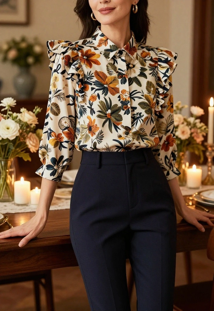 14 Birthday Party Outfit Ideas for Women That Celebrate Without Upstaging - 3. Statement Blouse & Trousers 1