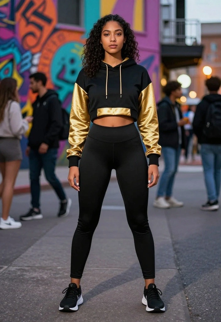 14 Black and Gold Outfits for Women That Keep Gold From Looking Costume - 11. Trendy Black and Gold Athleisure Look 1