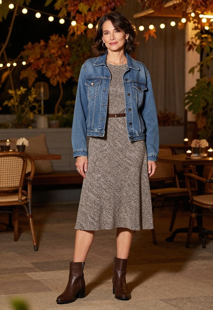 14 Fall Night Out Outfit Ideas for Women That Aren't Too Casual - 10. Textured Midi Dress with Booties 1