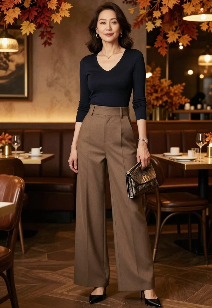 14 Fall Night Out Outfit Ideas for Women That Aren't Too Casual - 12. Stylish Wide-Leg Pants with a Fitted Top 1