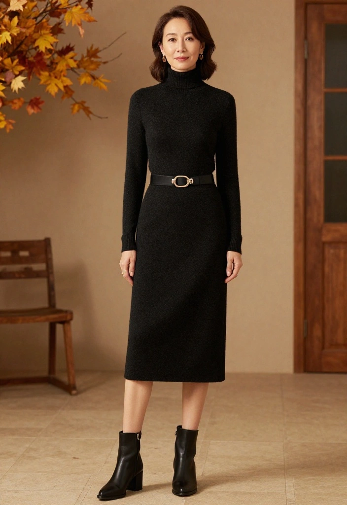 14 Fall Night Out Outfit Ideas for Women That Aren't Too Casual - 6. Chic Turtleneck with A-Line Skirt 1