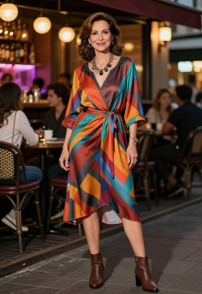 14 Fall Night Out Outfit Ideas for Women That Aren't Too Casual - 9. Colorful Shift Dress with a Statement Necklace 1