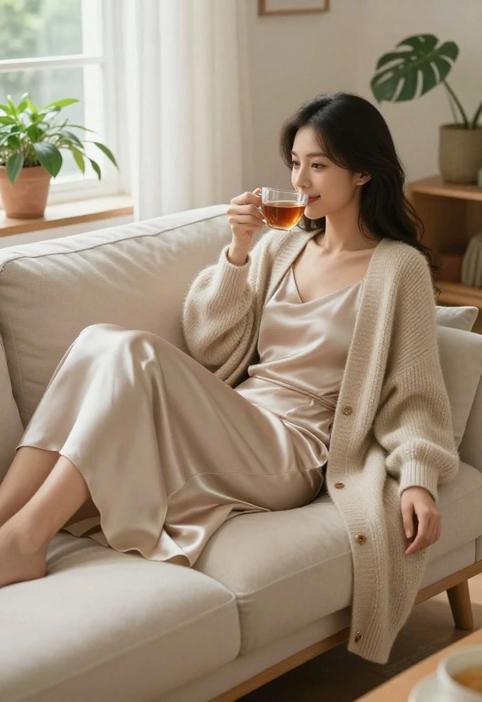 14 Satynowa Spodnica Outfit Ideas for Women That Transition Well - 12. Cozy Comfort with a Long Cardigan 1