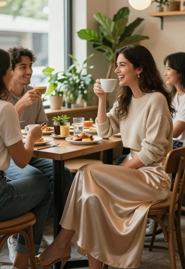 14 Satynowa Spodnica Outfit Ideas for Women That Transition Well - 4. Weekend Brunch with a Cropped Sweater 1