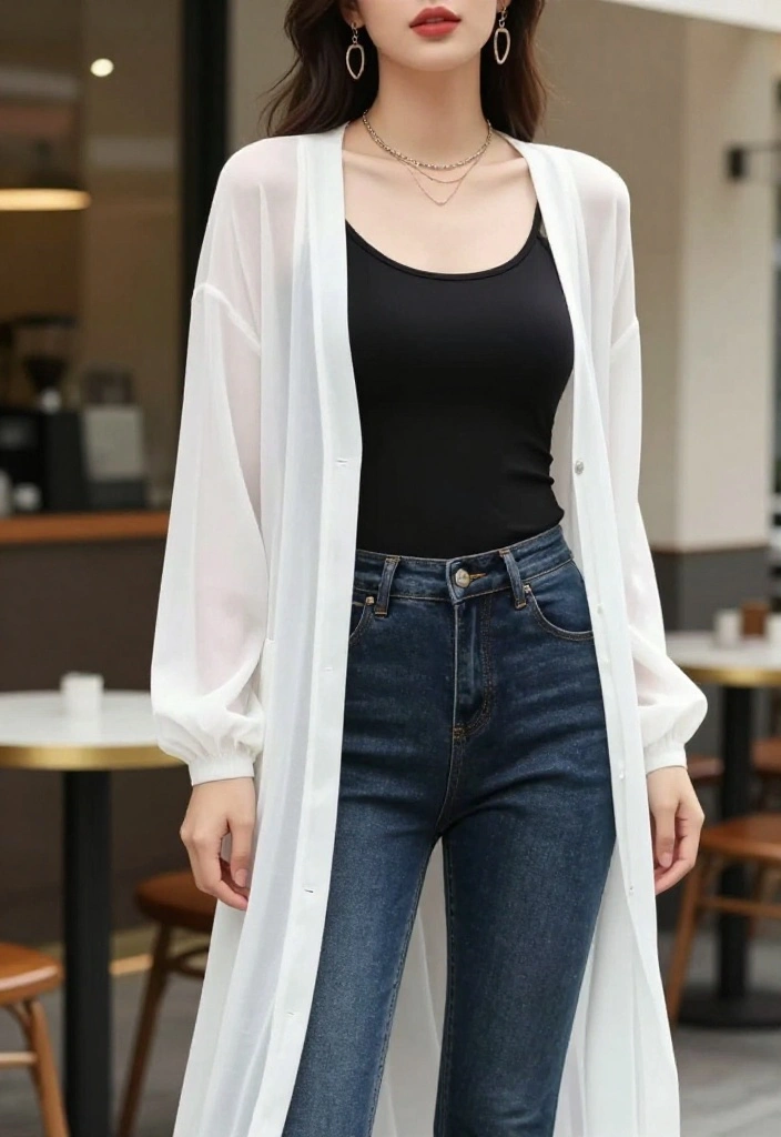 14 Sheer Top Outfit Ideas for Women That Show Just Enough Skin - 1. Layered Elegance with a Sheer Cardigan 1