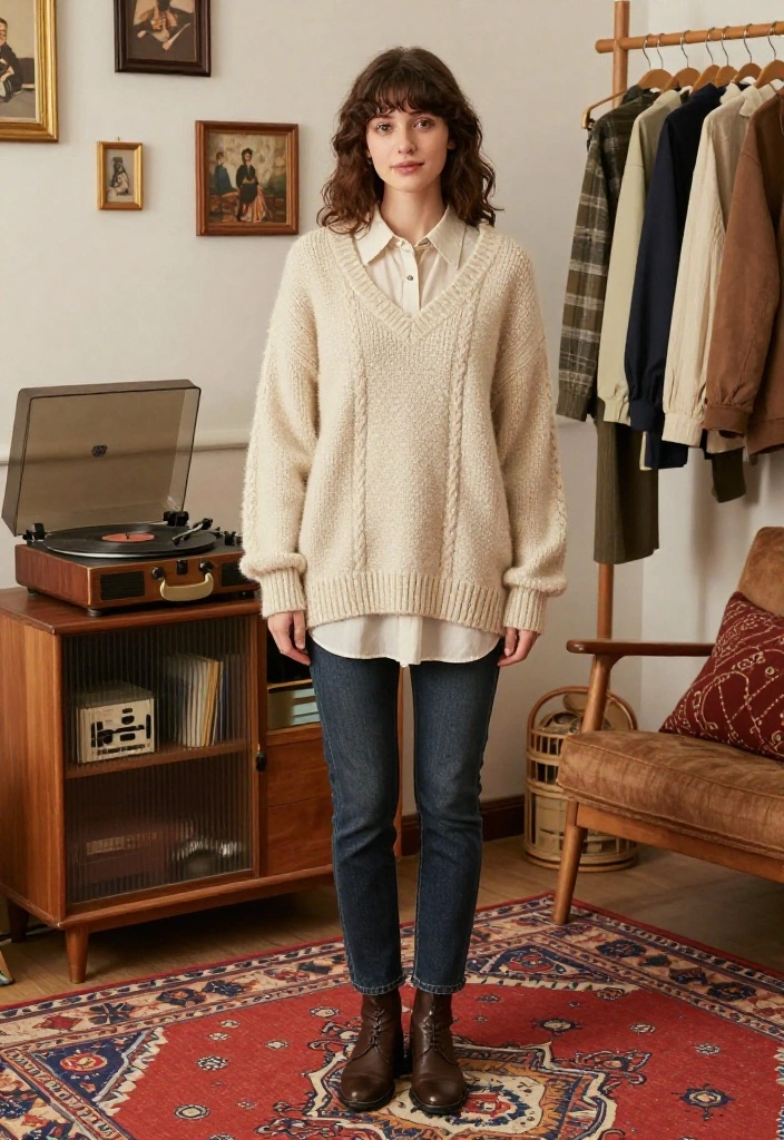 14 Women Outfit With Sweater Ideas That Layer Without Adding Bulk - 10. Vintage sweaters with Modern Styles 1