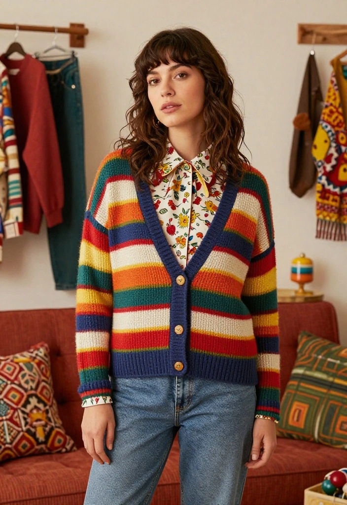14 Women Outfit With Sweater Ideas That Layer Without Adding Bulk - 12. Mixing Prints and Patterns 1