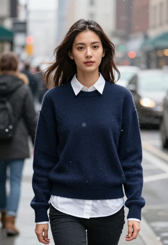 14 Women Outfit With Sweater Ideas That Layer Without Adding Bulk - 3. Classic Crewneck with a Button-Up Shirt 1