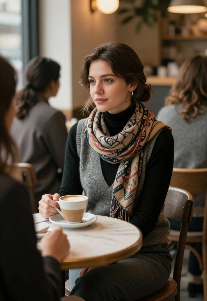 14 Women Outfit With Sweater Ideas That Layer Without Adding Bulk - 6. Turtleneck and Scarf Combo 1