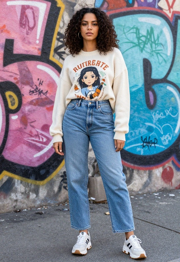 14 Women Outfit With Sweater Ideas That Layer Without Adding Bulk - 9. Sweater with a Graphic Tee 1