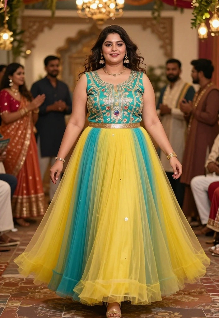 15 Baat Pakki Outfit Ideas for a Modest Celebration - 13. Modern Tulle Skirt with a Kurti 1