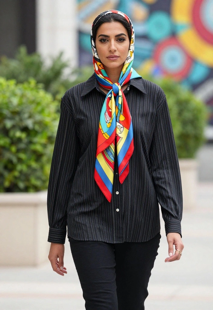 15 Black Striped Shirt Outfit Ideas for Women Beyond Basic - 12. Effortless Style with a Scarf 1