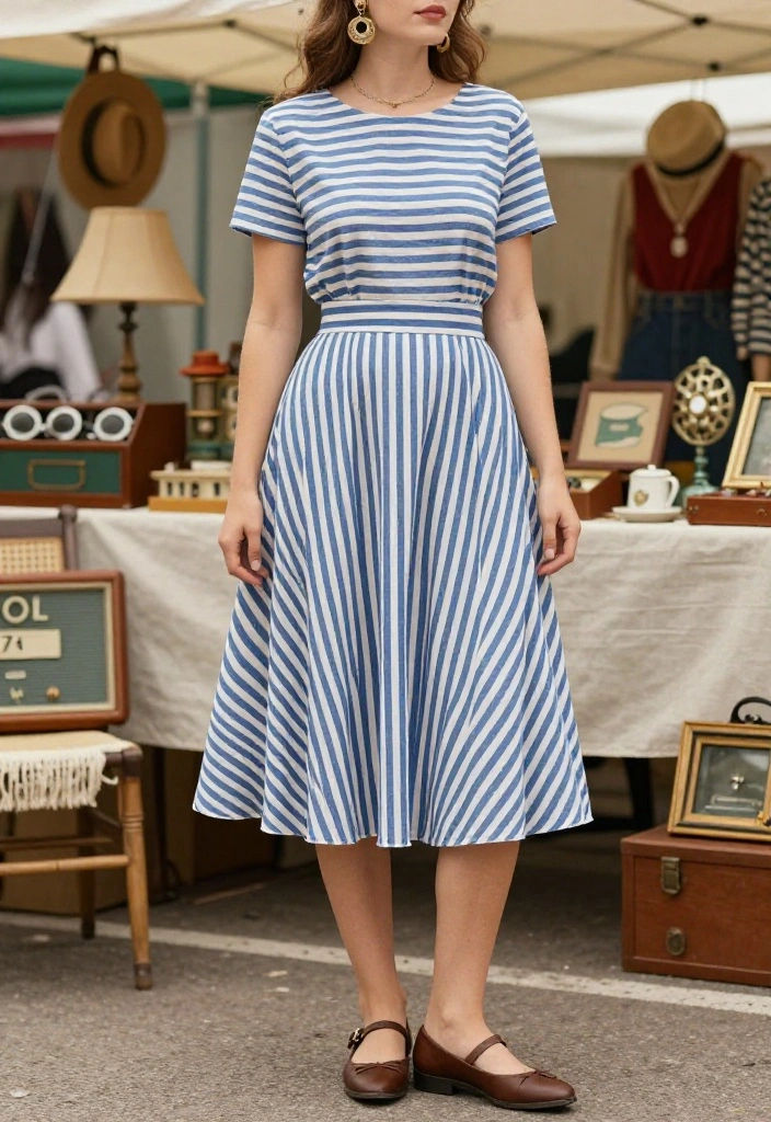15 Blue and White Striped Shirt Outfit Suggestions for Women That Skip the Nautical Cliché - 12. A Touch of Vintage 1