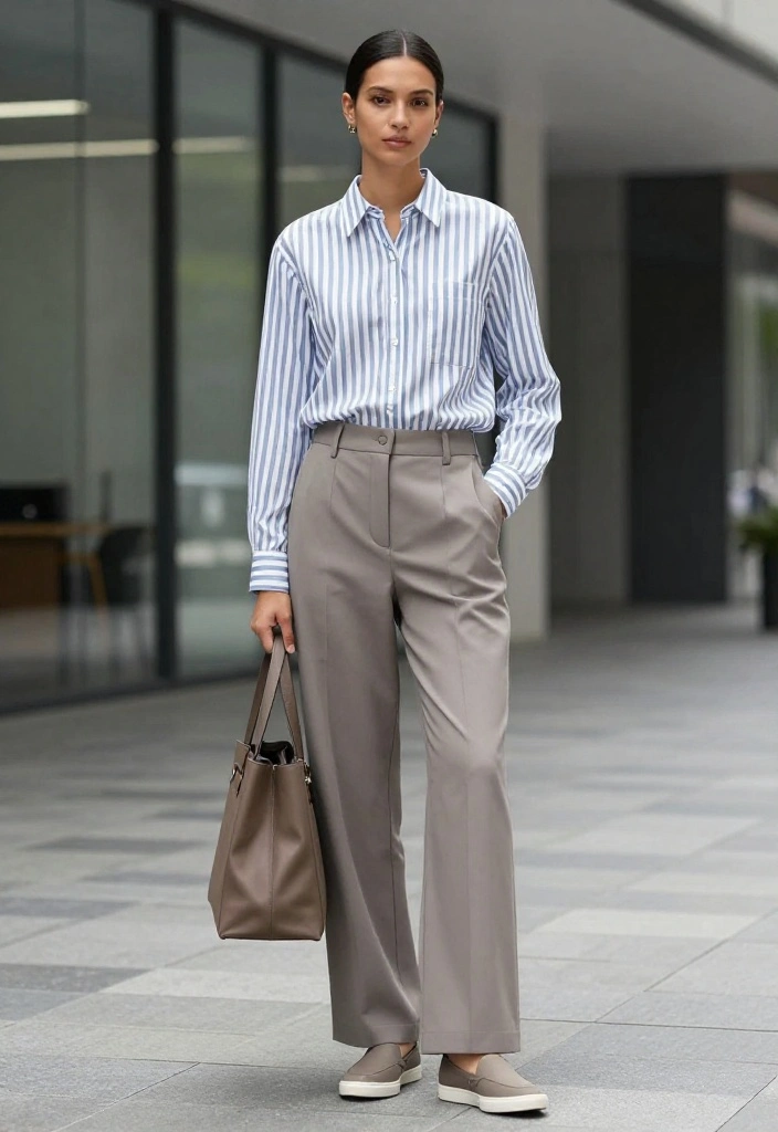 15 Blue and White Striped Shirt Outfit Suggestions for Women That Skip the Nautical Cliché - 14. The Minimalist Approach 1