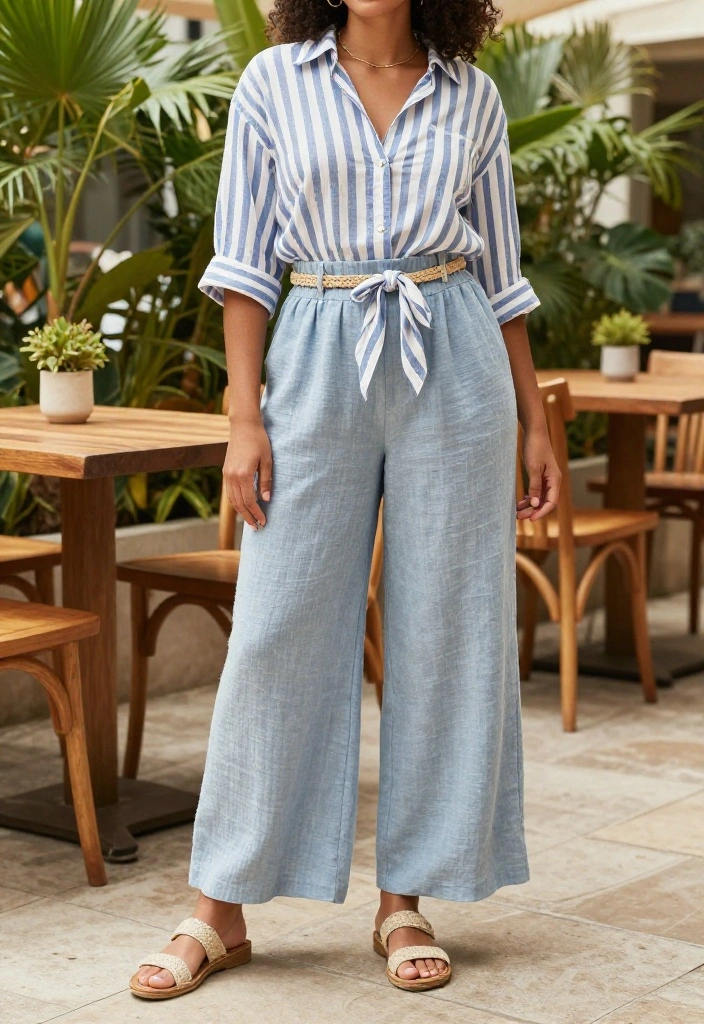 15 Blue and White Striped Shirt Outfit Suggestions for Women That Skip the Nautical Cliché - 3. The Comfy Jumpsuit 1