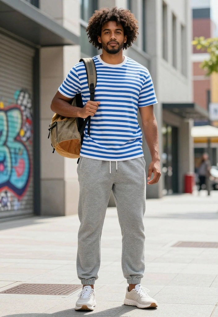 15 Blue and White Striped Shirt Outfit Suggestions for Women That Skip the Nautical Cliché - 6. Sporty Casual 1