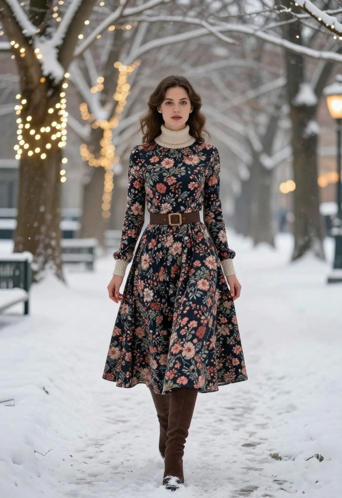 15 Coquette Winter Outfit Ideas That Stay Warm and Stylish - 3. Elegant Midi Dress with Turtle Neck Layering 1
