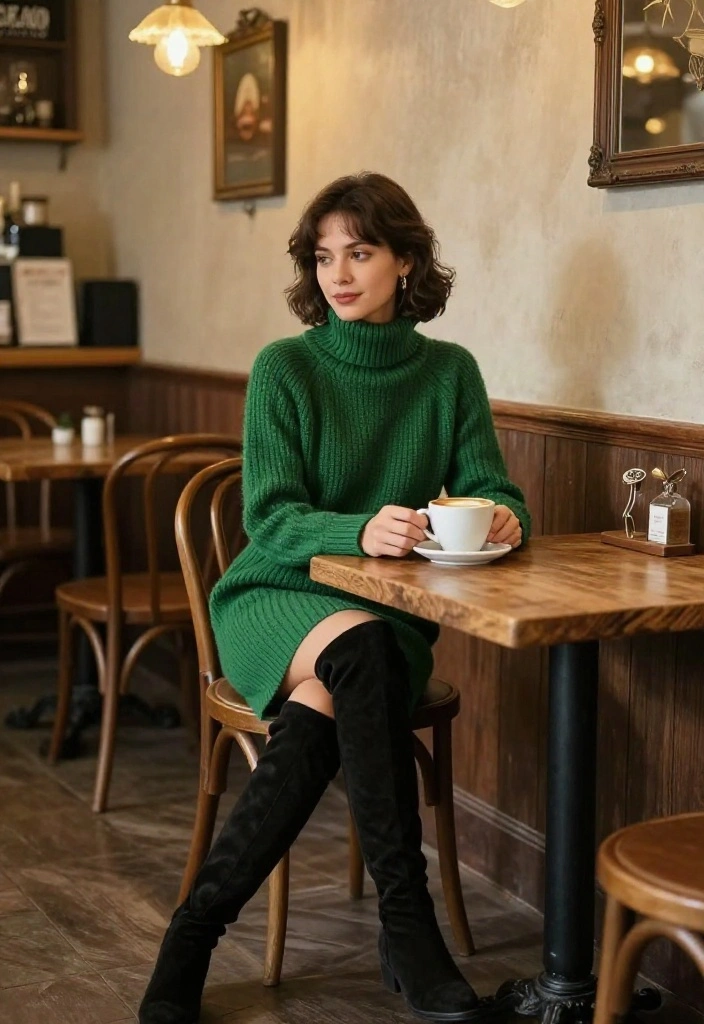 15 Coquette Winter Outfit Ideas That Stay Warm and Stylish - 7. Cozy Turtleneck Dress with Over-the-Knee Boots 1