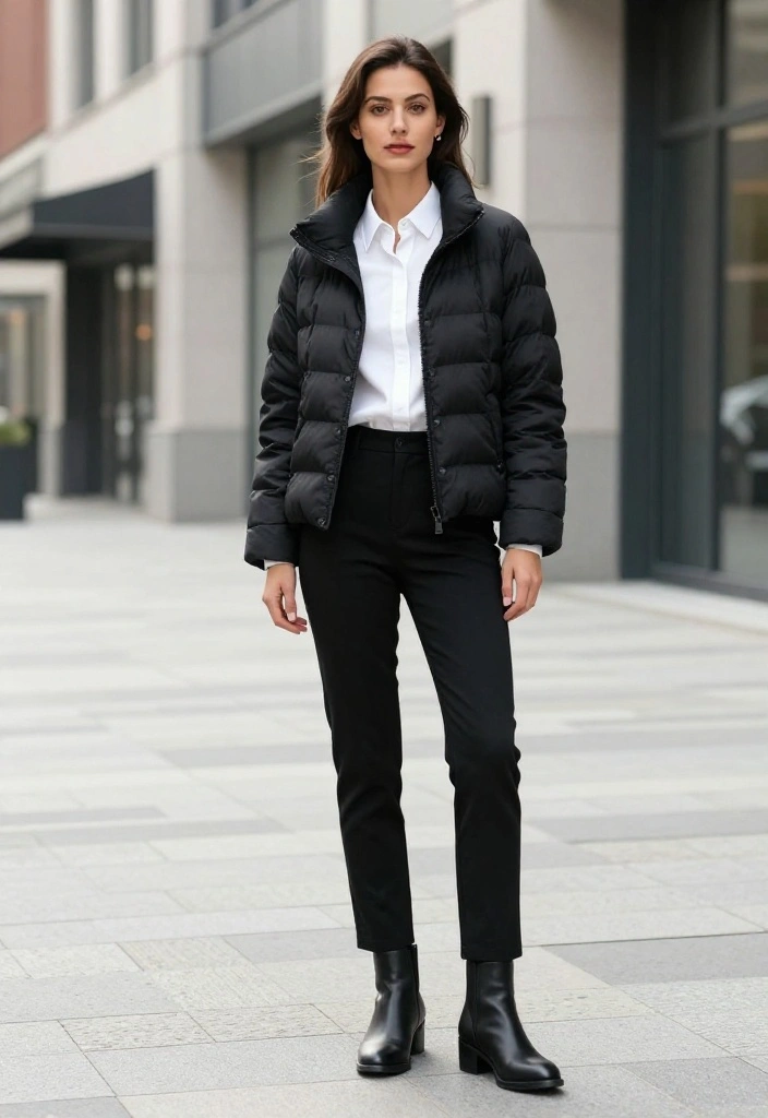 15 Down Jacket Outfit Ideas for Women That Don't Add Bulk - 10. Classic Black and White 1