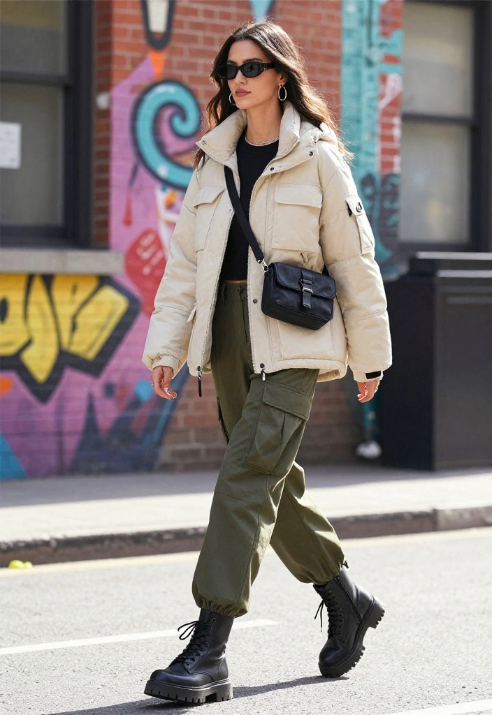15 Down Jacket Outfit Ideas for Women That Don't Add Bulk - 11. Trendy with a Utility Style 1