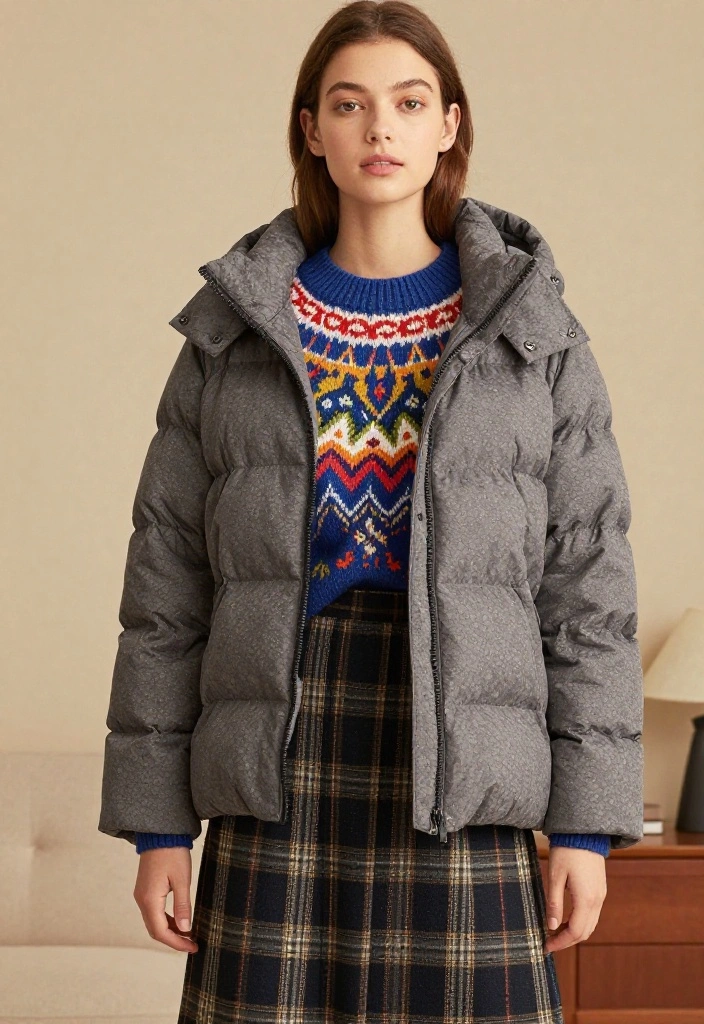 15 Down Jacket Outfit Ideas for Women That Don't Add Bulk - 15. Mixing Patterns and Textures 1