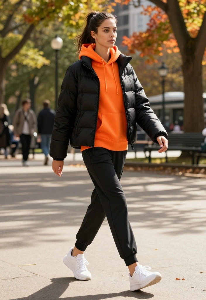 15 Down Jacket Outfit Ideas for Women That Don't Add Bulk - 2. Sporty Casual with a Hoodie 1