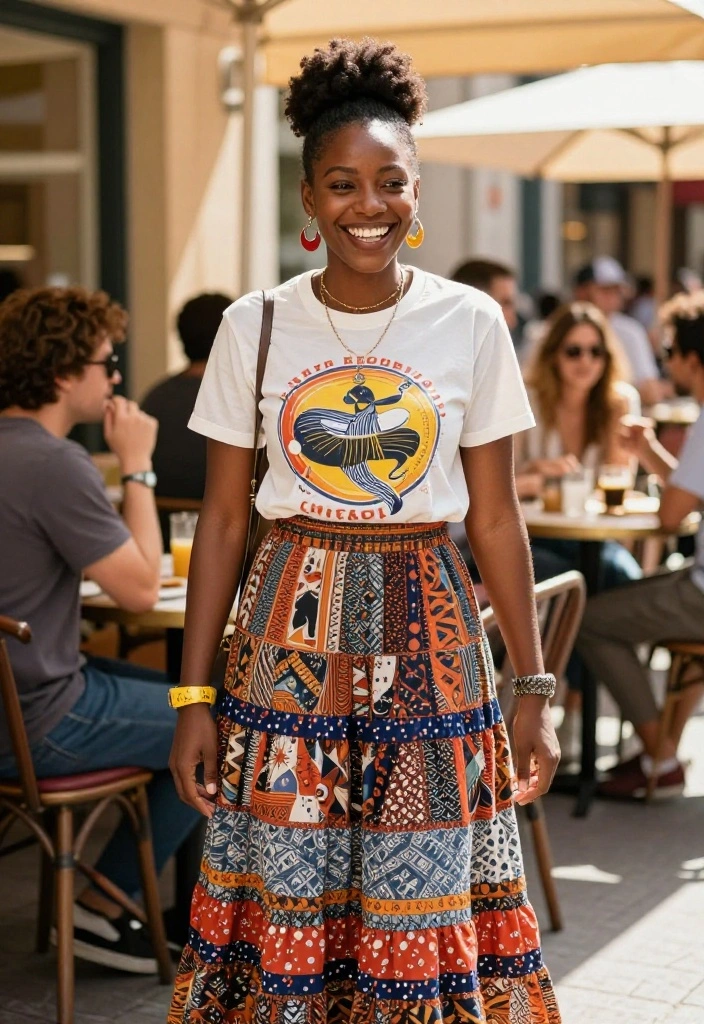 15 Europe Aesthetic Outfit Ideas That Pack Light - 13. Layered Midi Skirt and Graphic Tee 1
