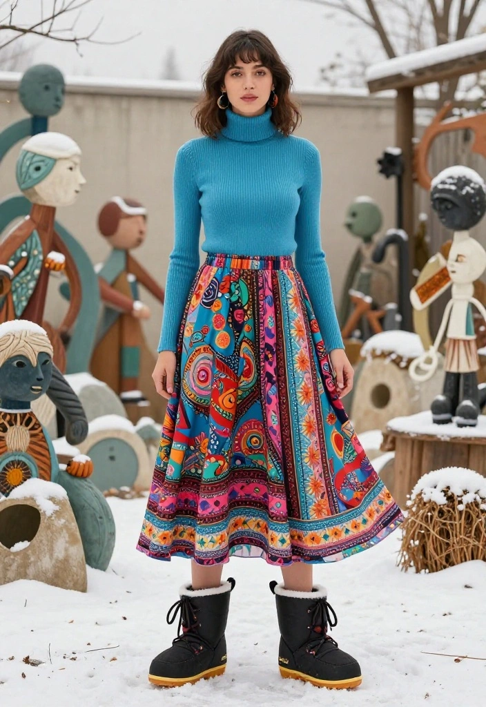 15 Moon Boots Outfit Ideas for Women That Don't Look Ski Lodge - 10. Relaxed Bohemian with Maxi Skirts 1