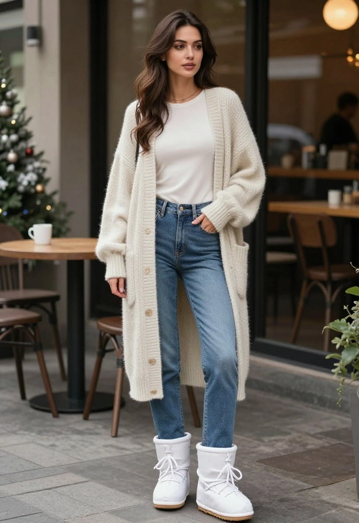 15 Moon Boots Outfit Ideas for Women That Don't Look Ski Lodge - 12. Effortless Layering with Cardigans 1