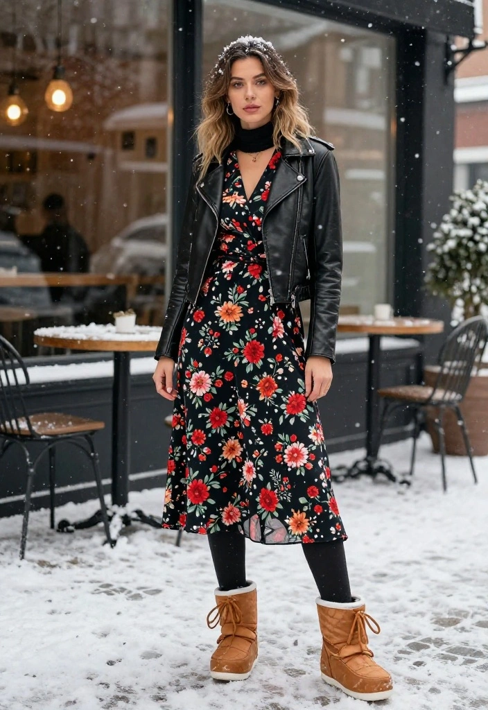 15 Moon Boots Outfit Ideas for Women That Don't Look Ski Lodge - 3. Layering with Midi Dresses 1
