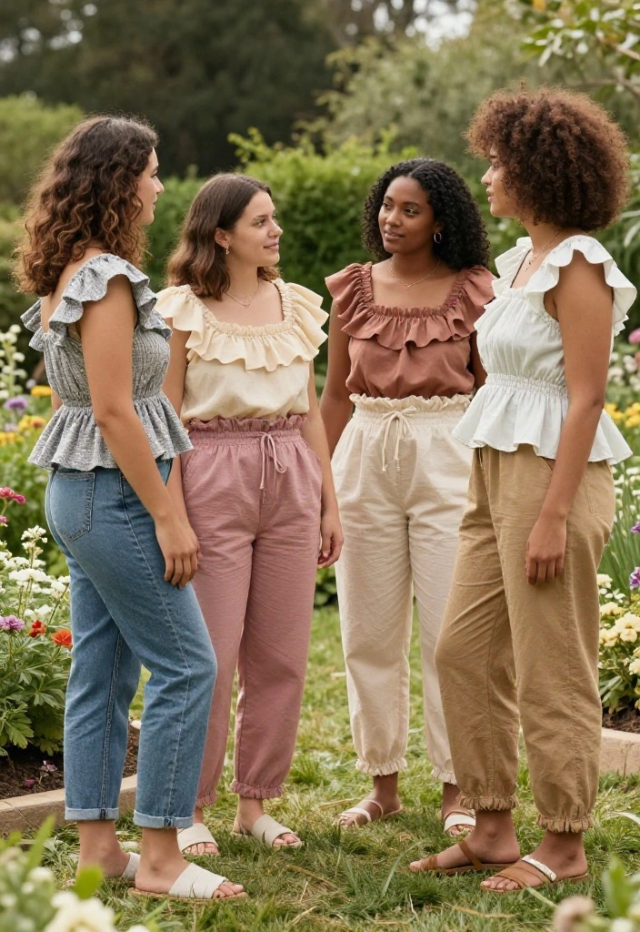 15 Paper Bag Pants Outfit Ideas for Women That Flatter Every Body - 14. Feminine Flare with Ruffles 1