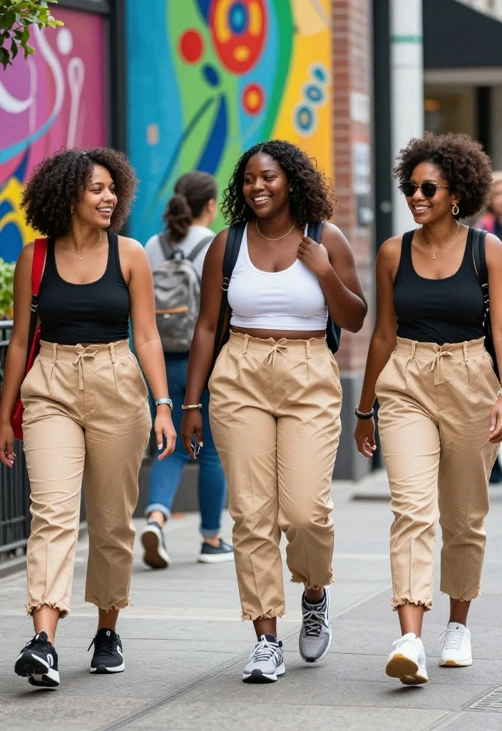 15 Paper Bag Pants Outfit Ideas for Women That Flatter Every Body - 7. Sporty Chic with Athletic Shoes 1