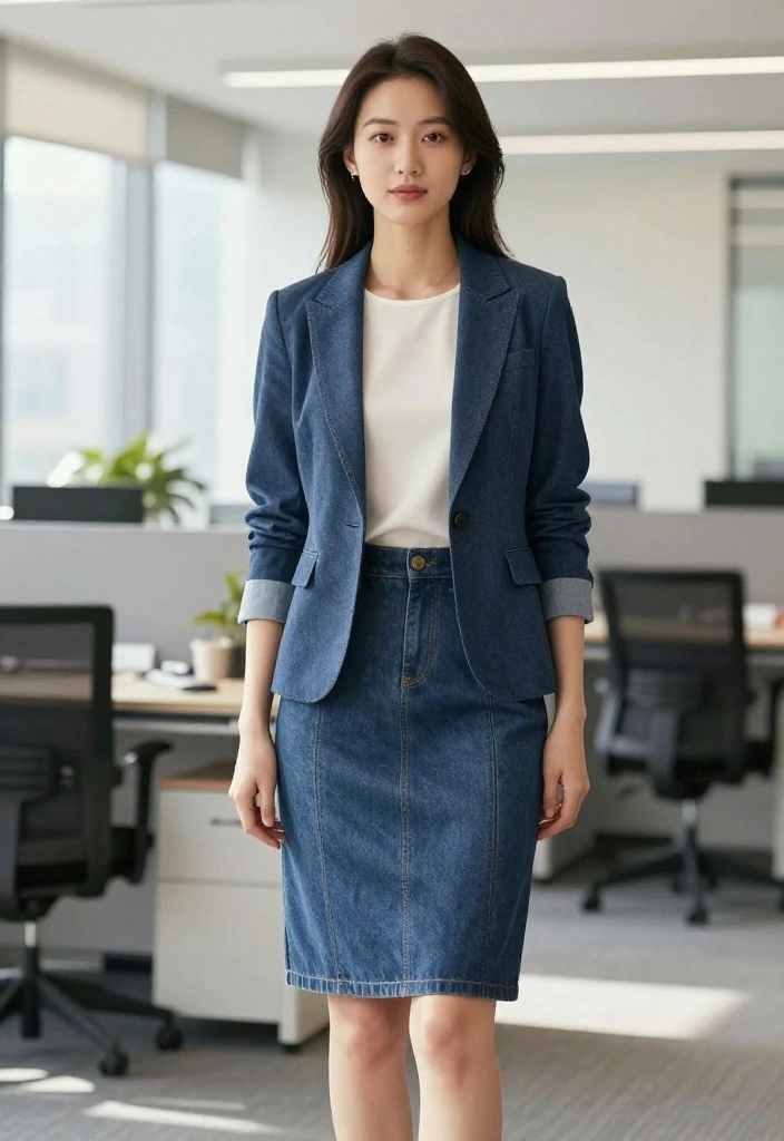 15 Pleated Denim Skirt Outfit Inspirations for Women That Feel Modern - 10. Elegant Blazer for Work 1