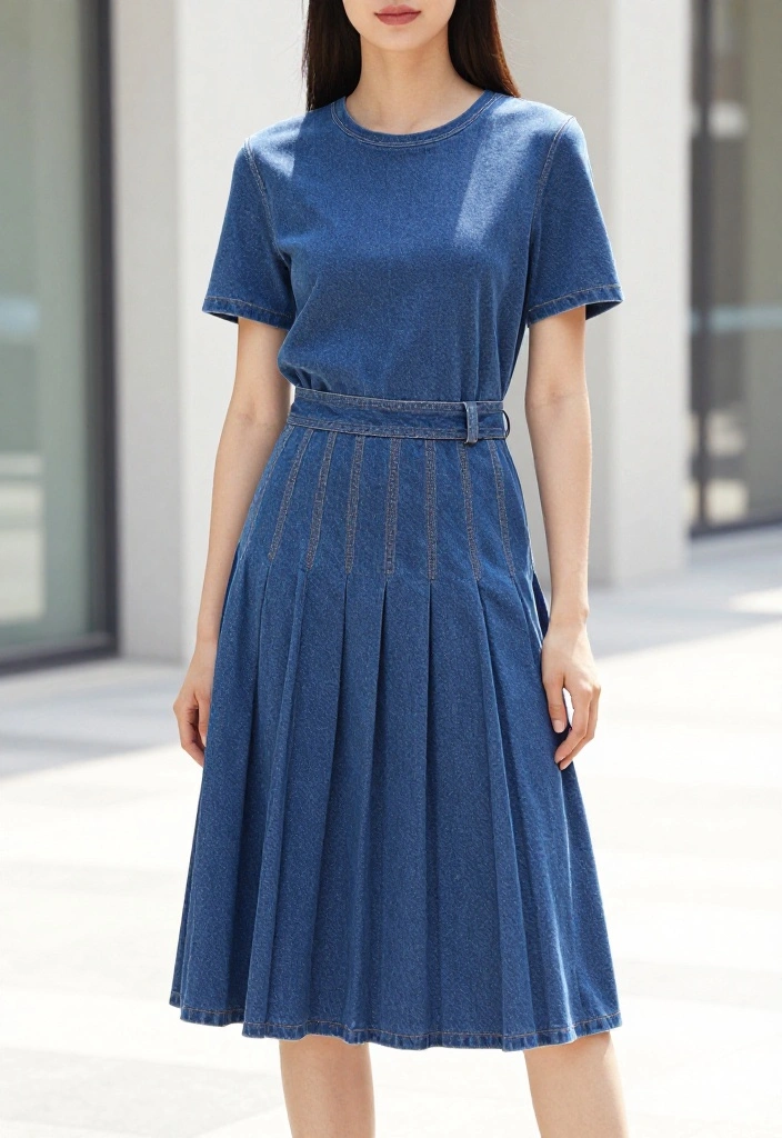 15 Pleated Denim Skirt Outfit Inspirations for Women That Feel Modern - 8. Monochrome Magic 1