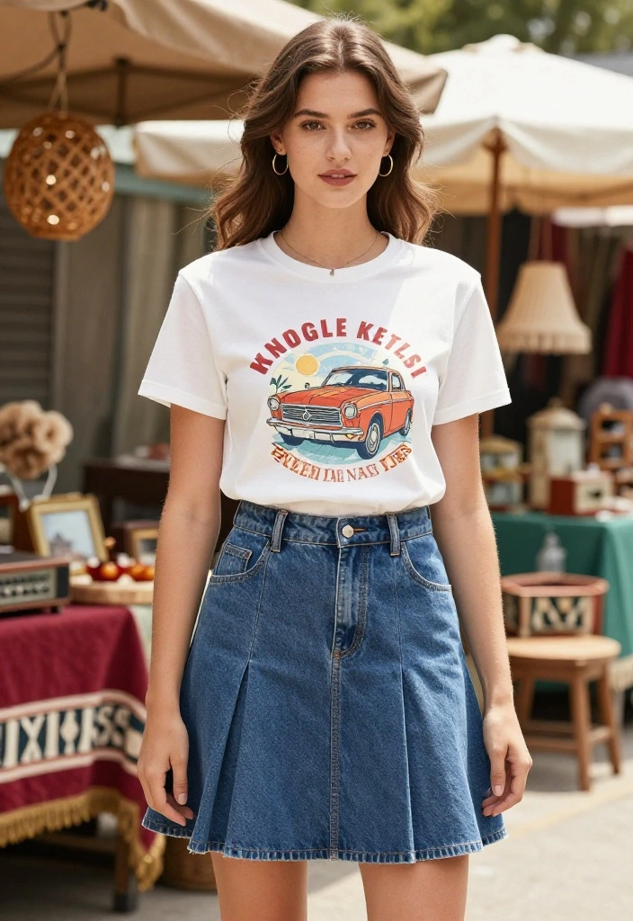 15 Pleated Denim Skirt Outfit Inspirations for Women That Feel Modern - 9. Vintage Vibes 1