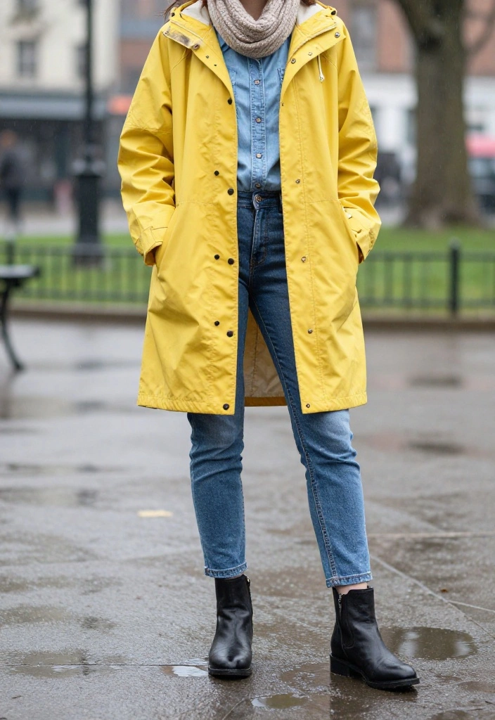 15 Rain Jacket Outfit Ideas for Women That Actually Look Cute - 1. Classic Denim and Rain Jacket Combo 1