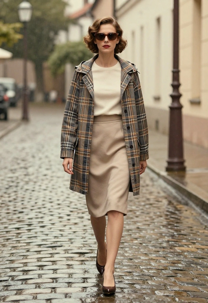 15 Rain Jacket Outfit Ideas for Women That Actually Look Cute - 10. Vintage-Inspired Rain Outfits 1